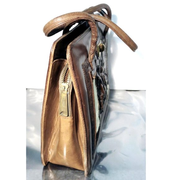 Vintage Hand Tooled Brown Leather / Calf Skin Purse Handbag, Mexico - Picture 6 of 9